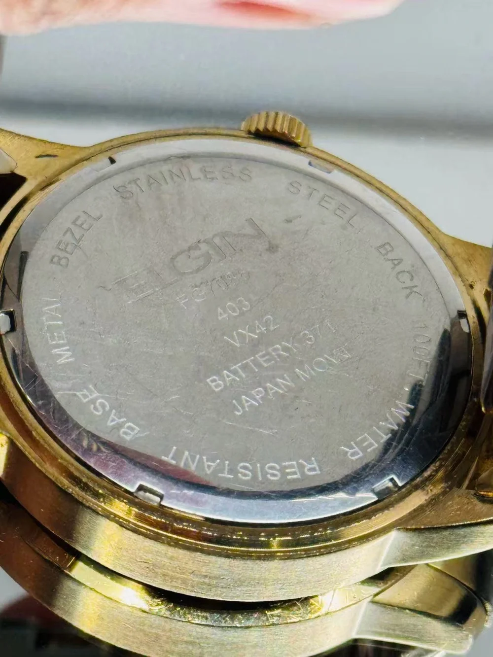 Vintage Elgin Men Gold Tone Quartz Watch Diamond Dial Date 46mm New Battery Runs